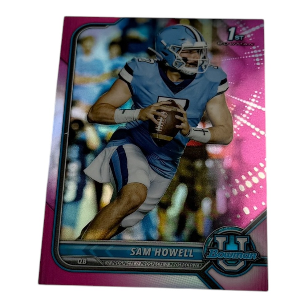 2022 Bowman University Sam Howell 1st Bowman Pink Foil Refractor RC Card 81 UNC